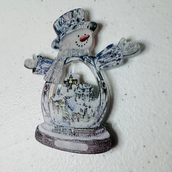 Snowman Christmas Ornament Snow Globe Shape Decoration With Gold String and Bell - Picture 2 of 8